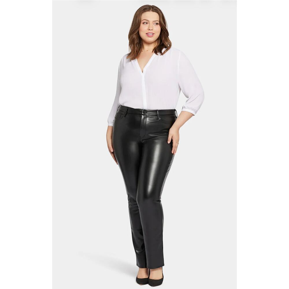 NYDJ Womens 12 Black Faux Leather Marilyn Straight Dress Pants Biker Evening NEW